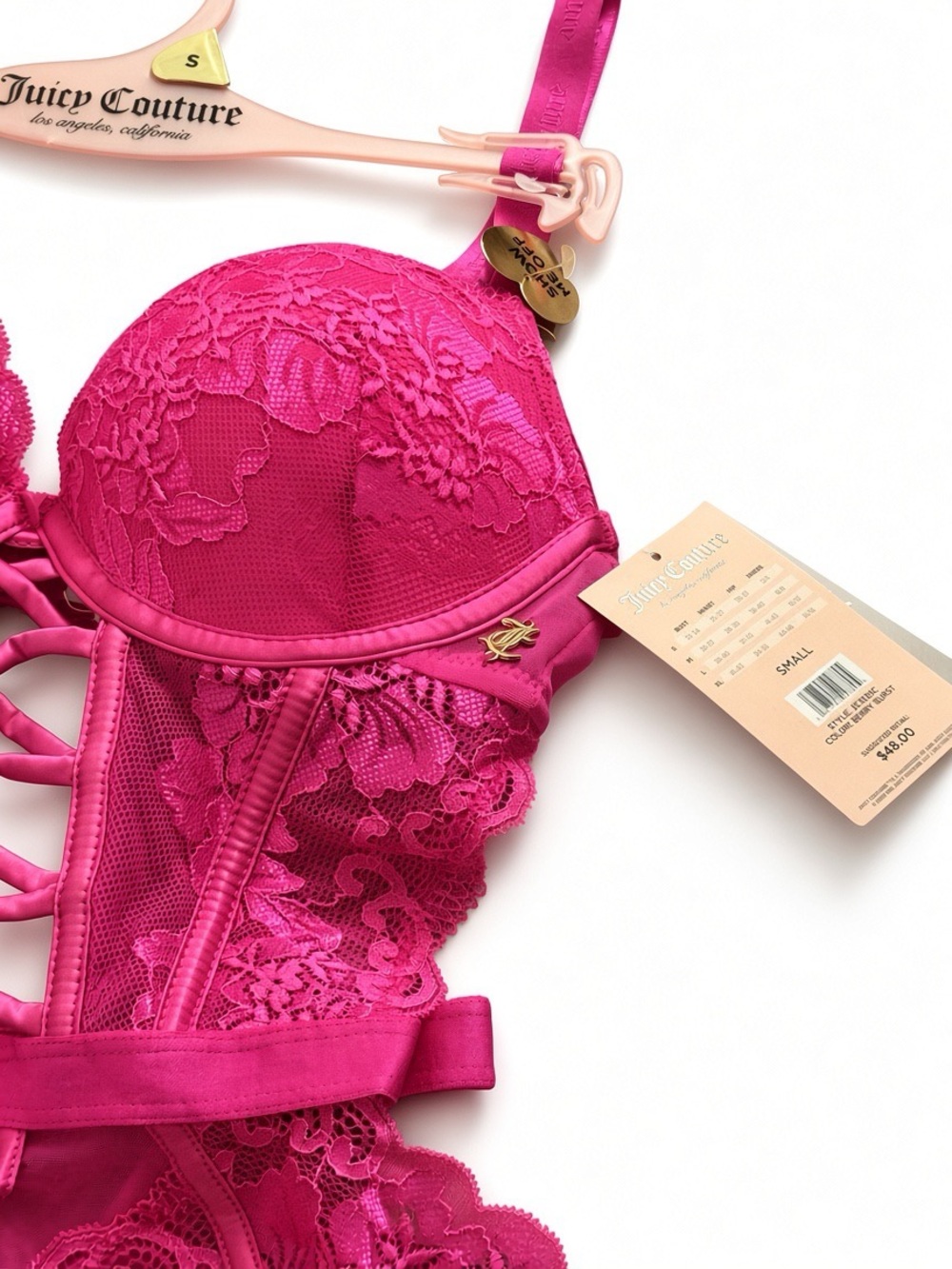 Juicy Couture Hot Pink Lace Bustier Slip
